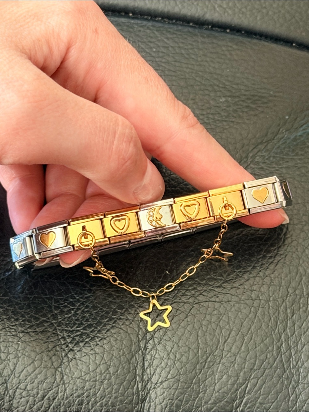 Celestial Hearts & Stars Italian Charm Bracelet – Two-Tone Gold & Silver